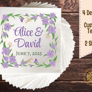 Servilletas florales elegantes para bodas, fiestas de compromiso, despedidas de soltera, texto personalizable, tamaños de almuerzo y bebidas, 4 estilos disponibles