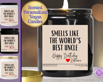 Personalized Uncle Birthday Candle 8oz, Custom Message, Vegan Scented Candle, Black or White Jar Options