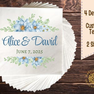 Floral Wedding Napkins Personalized, Engagement Party Napkins, Bridal Shower Napkins, Custom Text Napkins, Lunch Beverage Sizes