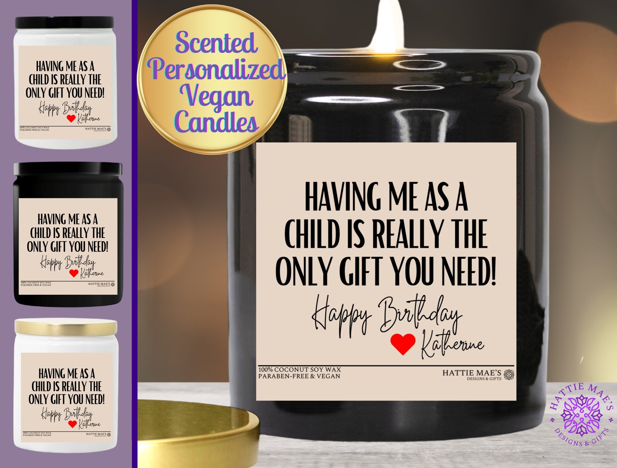 Personalized Mother, Father, Parents Birthday Gift Candle 8oz - Choose from 12 Luxurious Scents in Stylish Ceramic Jar