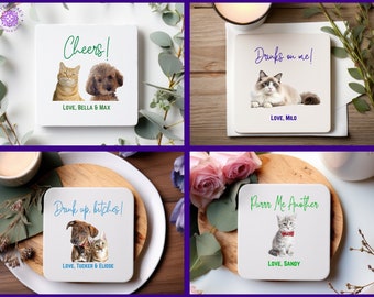 Custom Pet Photo Coasters - Personalized Drink Mats with Pet's Picture, Wedding, Shower, Engagement Party, Rehearsal Dinner