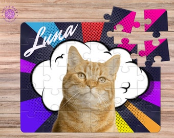 Custom Pet Photo Puzzle with Name, Personalized Dog Cat Portrait Jigsaw, Unique Gift for Pet Lovers, Multiple Sizes & Designs, Oil Painting