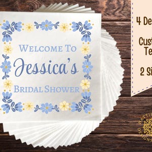 Elegant Bridal Shower Napkins, Custom Bridal Party Decor, Floral Frame Napkins, Personalized Event Napkin, Wedding Celebration