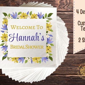 Floral Bridal Shower Napkin, Personalized Wedding Napkins, Custom Party Napkins, Wedding Decoration, Lunch and Beverage Size