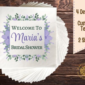 Servilletas elegantes con diseño floral para despedida de soltera, opción de texto personalizado, tamaños para almuerzo y bebidas, 4 estilos, románticos en verde y morado