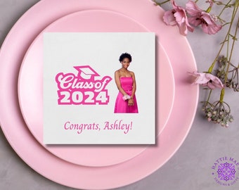 Personalized Graduation Photo Napkins, Custom Picture, Class of 2024, Congrats Design, 48 Text Colors