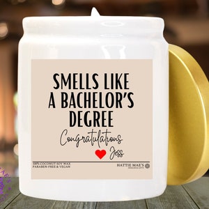 Personalisierte Bachelor-Glückwunschkerze, veganer Duft, 8oz schwarzes oder weißes Glas