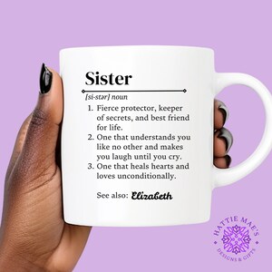 Gepersonaliseerde, aanpasbare zus definitie mok, unieke zus cadeau, verjaardagscadeau, koffiekopje, mok, 11oz 15oz opties
