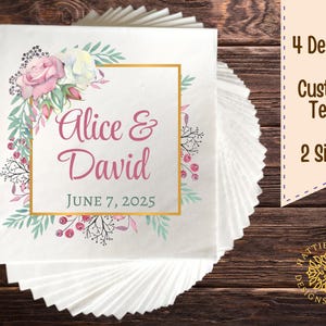 Elegant Floral Napkins for Weddings Engagement Parties Bridal Showers Customizable Text 4 Styles Lunch and Beverage Sizes