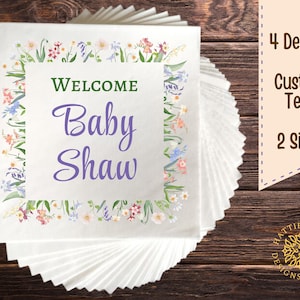 Elegant Floral Napkins for Baby Showers, Decorative Paper Napkins for Parties, Customizable Lunch and Beverage Sizes, 4 Styles Available