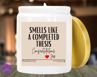 Vegan Scented Personalized Candle, Smells Like a Completed Thesis, 8oz Ceramic Jar