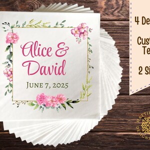 Elegant Floral Wedding Napkins Custom Text, Engagement Party Napkins Personalized, Bridal Shower Napkins, Custom Napkin Design