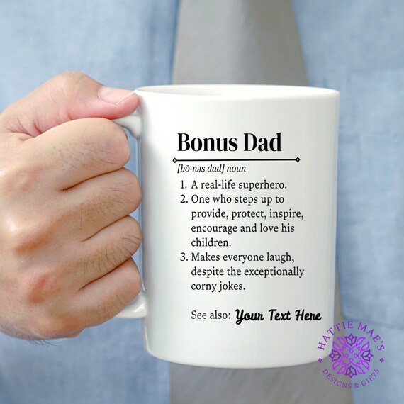 Personalized, Customizable Bonus Dad Definition Mug, Funny Stepdad