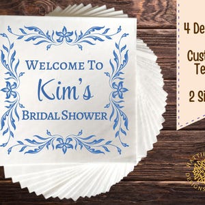 Bridal Shower Napkins, Personalized Wedding Napkins, Custom Party Napkins Set, Elegant Floral Design, Lunch and Beverage Sizes