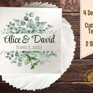 Elegant Floral Napkin Greenery Design Personalized Wedding Napkins Custom Text Engagement Party Bridal Shower Decor