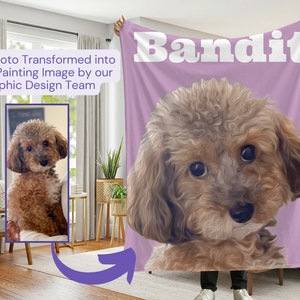 Custom Pet Blanket, Personalized Dog, Cat Photo Throw, Oil Painting Fleece, Vibrant Colors, Customizable Bedding, Gift for Pet Lovers