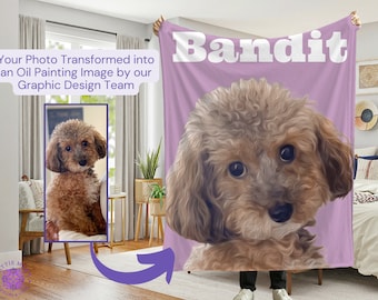 Custom Pet Blanket, Personalized Dog, Cat Photo Throw, Oil Painting Fleece, Vibrant Colors, Customizable Bedding, Gift for Pet Lovers