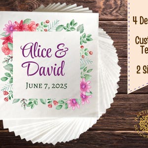 Floral Wedding Napkins Lunch and Beverage Sizes Customizable Bridal Shower Engagement Party Personalized