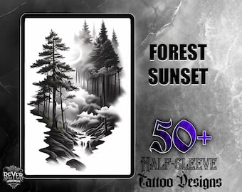 Forest Sunset JPG Set | 50 High-Quality Digital Images | Half-Sleeve Tattoo Designs | Digital Download