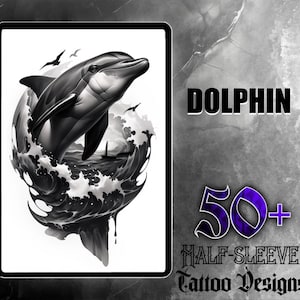 Dolphin Tattoo Set | 50 High-Quality JPG Images | Dolphin and Ocean Designs | Digital Download