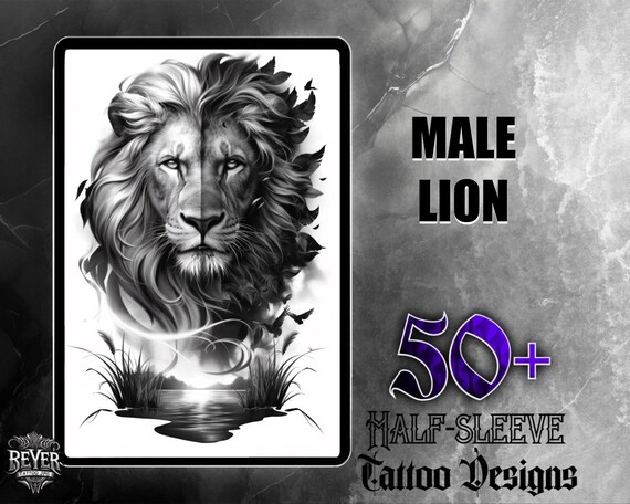 4 X Realistic Lion Tattoo Design Digital Download