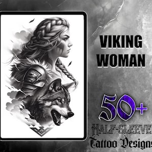 Viking Woman JPG Design Set | 50 High-Quality Digital Images | Bold Viking Woman Tattoo Designs | Digital Download