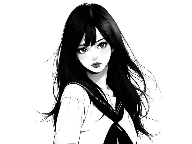 50 Higschool Girl Designs INSTANT DOWNLOAD Aesthetic Manga Stamps