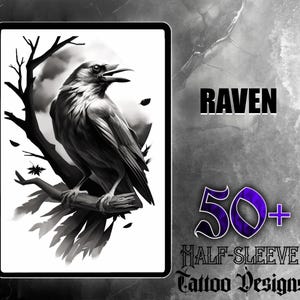 Raven Tattoo Set | 50 High-Quality JPG Images | Intricate Raven Designs | Digital Download