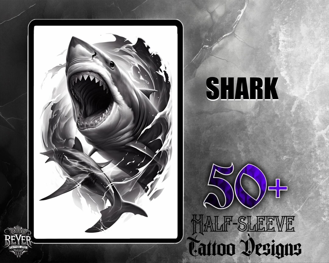 Shark Tattoo Design Set | 50 High-quality Digital Images | Realistic ...