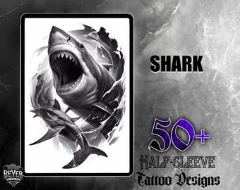 Realistic Shark Tattoo Designs | Half Sleeve, Digital Art (Digital Download)
