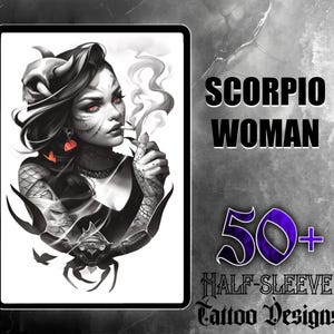 Scorpio Woman JPG Design Set | 50 High-Quality Digital Images | Scorpio Woman Tattoo Designs | Digital Download