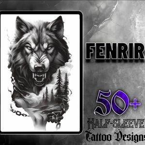 Fenrir Wolf JPG Set | 50 High-Quality Digital Images | Intricate Fenrir Tattoo Designs | Stunning Wolf Art for Creative Projects