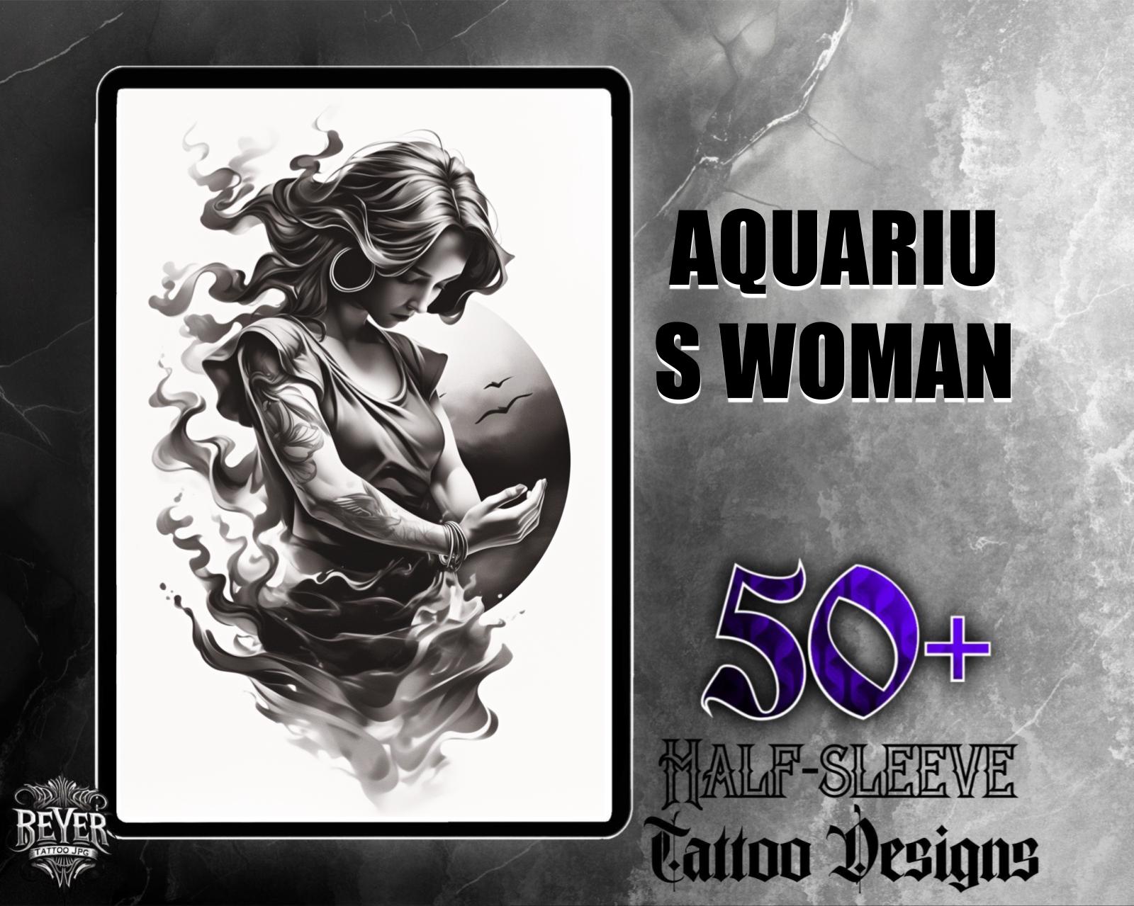 Aquarius Woman JPG Set | 50 High-Quality Digital Images | Unique Aquarius Tattoo Designs | Digital Download