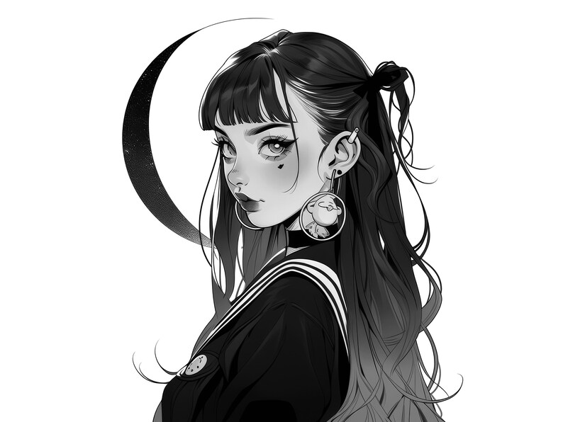 50 Higschool Girl Designs INSTANT DOWNLOAD Aesthetic Manga Stamps