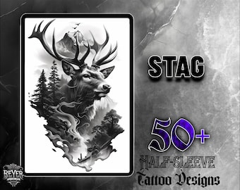 Stag JPG Design Set | 50 High-Quality Digital Images | Stunning Stag Tattoo Designs | Digital Download
