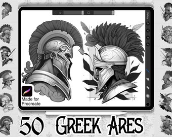 50 griechische Ares-Designs | SOFORTIGER DOWNLOAD | Griechische Mythologie-Stempel | Procreate Pinsel | Tattoo-Design | Griechische Götter | Kommerzielle Nutzung erlaubt
