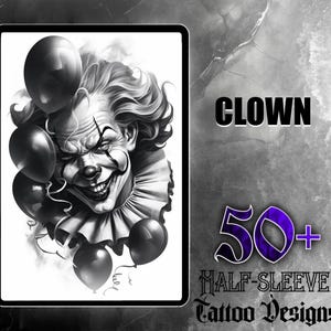 Clown Tattoo Set | 50 High-Quality JPG Images | Dark Clown Tattoo Designs | Digital Download