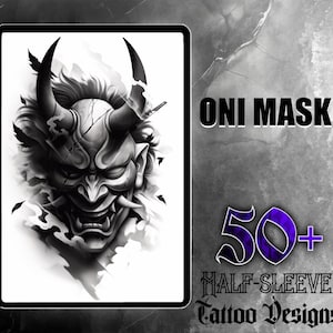 Designset för Oni-masker | 50 digitala bilder av hög kvalitet | Japanska tatueringsdesigner för Oni-masker | Digital nedladdning