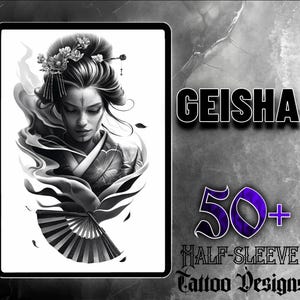 Geisha Woman JPG Set | 50 High-Quality Digital Images | Traditional Geisha Tattoo Designs | Digital Download