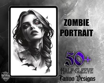 Zombie Portrait JPG Set | 50 High-Quality Digital Images | Creepy & Artistic Zombie Tattoo Designs | Digital Download