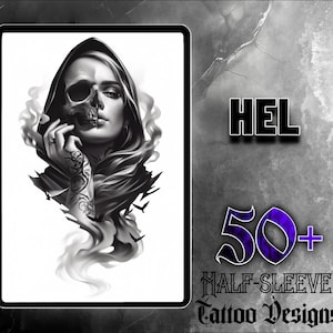 Hel Tattoo Sleeve Template | 50 High-Quality Digital Images | Norse Hel Tattoo Designs | Nordic Woman Art for Creative Projects JPG