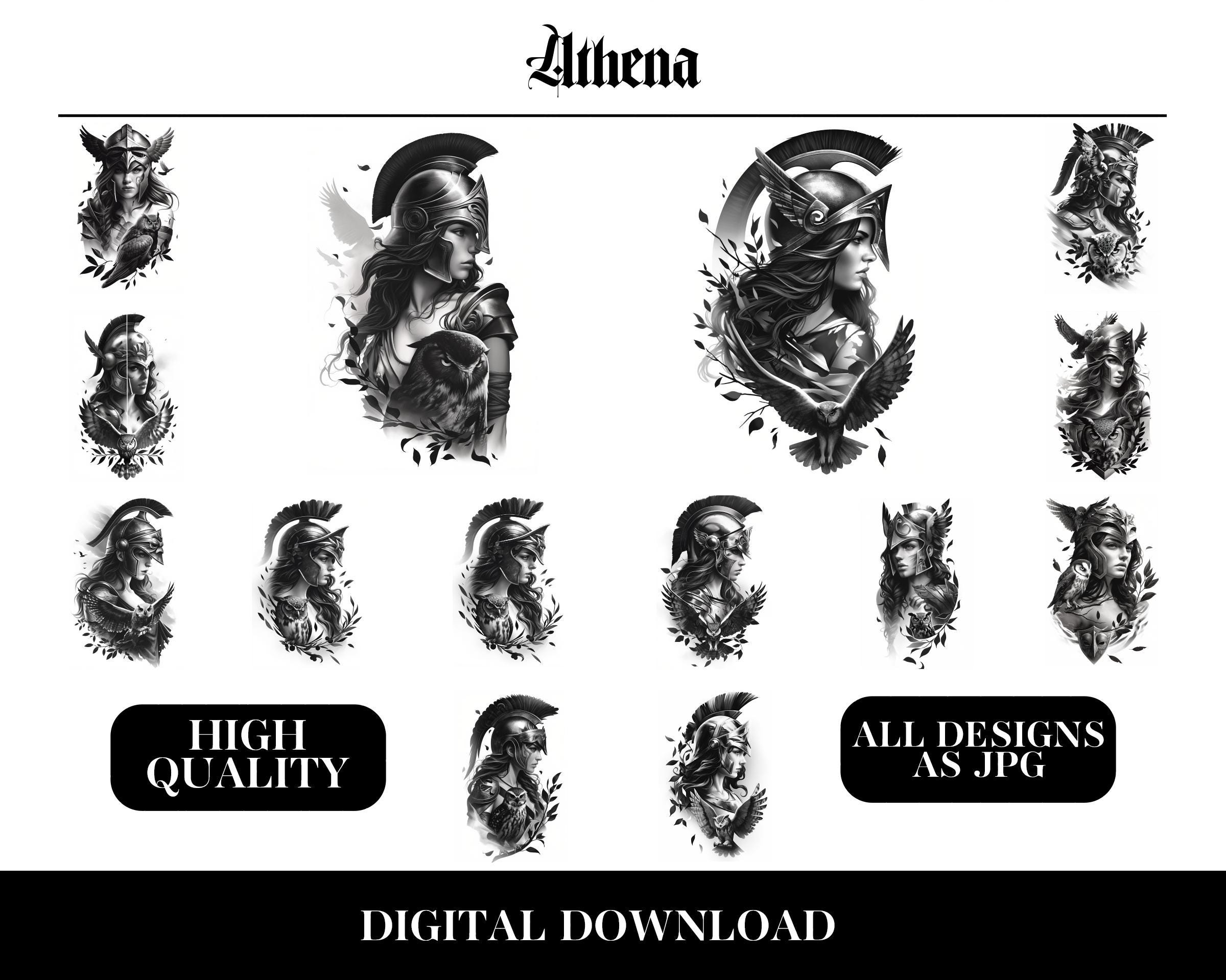 Athena Design Athena Tattoo Set | 50 High-quality JPG Images | Greek Goddess Tattoo ...