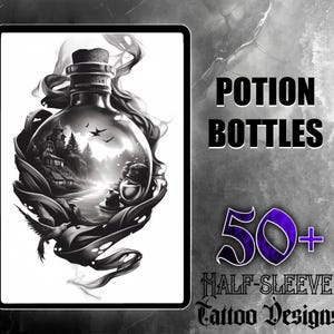 Potion Bottles JPG Design Set | 50 High-Quality Digital Images | Unique Potion Bottle Tattoo Designs | Digital Download