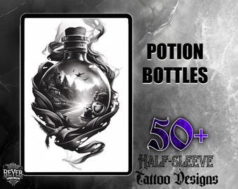 Potion Bottle Tattoo Designs | Mystical Art JPG Set (Digital Download)