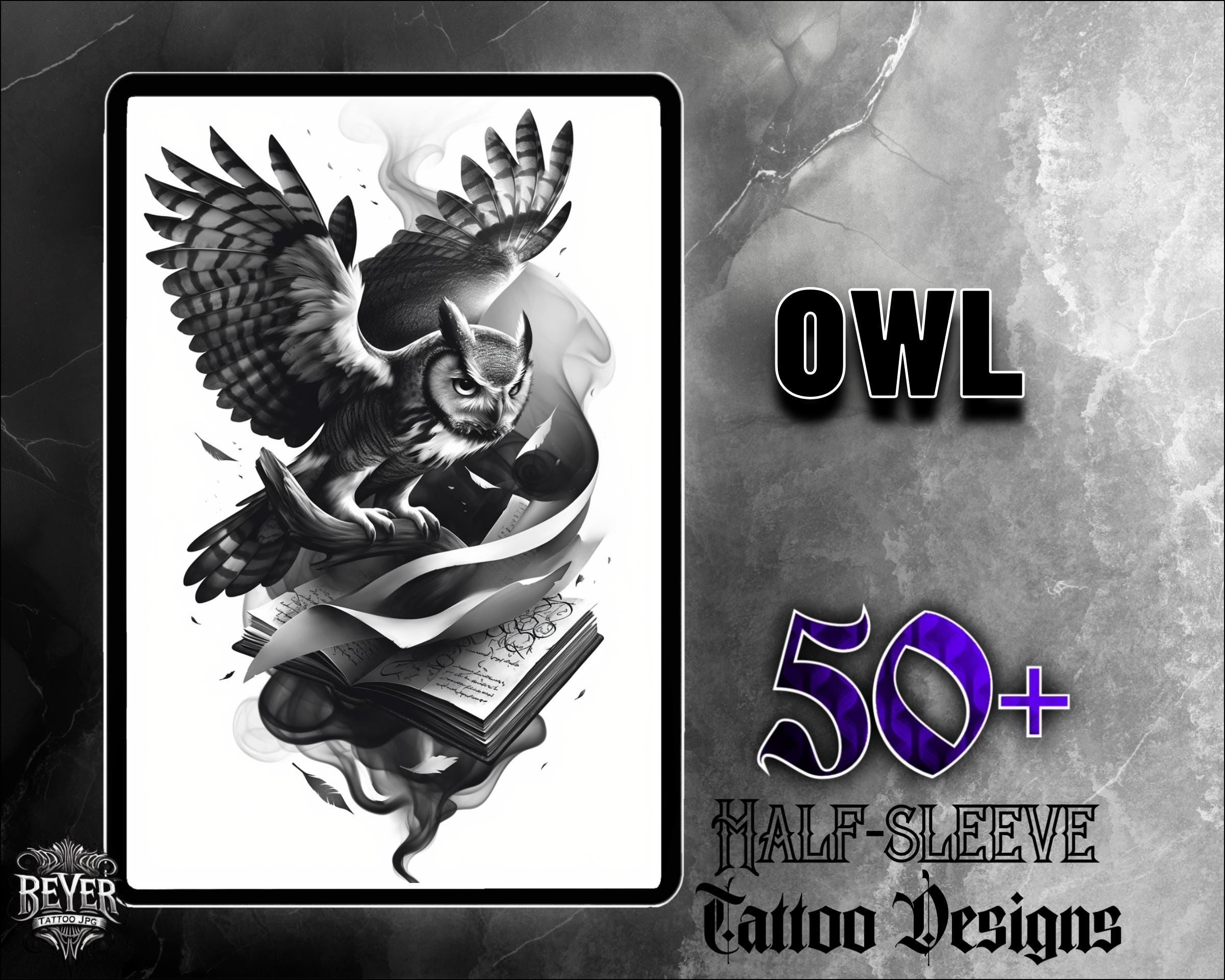 Owl Tattoo Design Set | 50 High-Quality Digital Images | Unique Owl Tattoo Designs | Digital Downloa