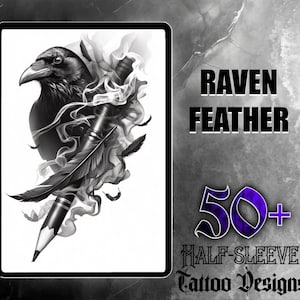 Raven Feather JPG Set | 50 High-Quality Digital Images | Unique Raven Tattoo Designs | Digital Download