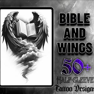 Bible and Wings | 50 High-Quality JPG Images | Stunning Christian Tattoo Designs | Digital Download