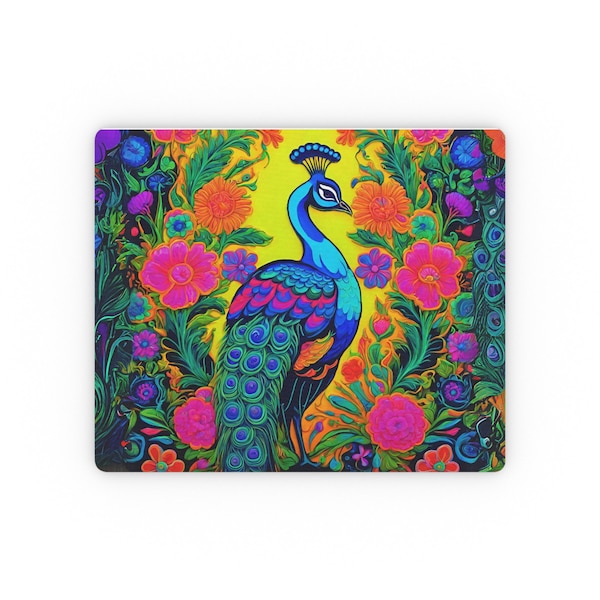 Colorful Floral Peacock Unique Mexican Folk Art MOUSE PAD, Anti Slip, Premium Printing, Long-Lasting Colors, Original Art, Gift for her, him