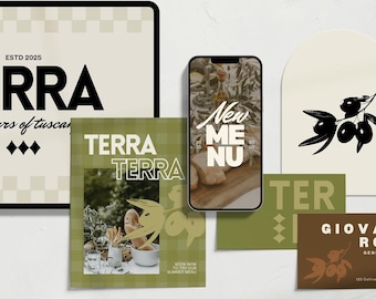 Vooraf gemaakte merkenkit: Italian Food & Hospitality Logo Suite (canva bewerkbaar, digitale download)