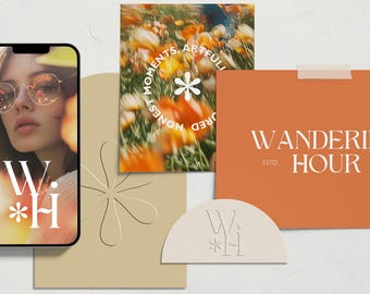 Kit de marca bohemia prediseñado / Conjunto de logotipos, paleta de colores y combinaciones de fuentes / Editable en Canva